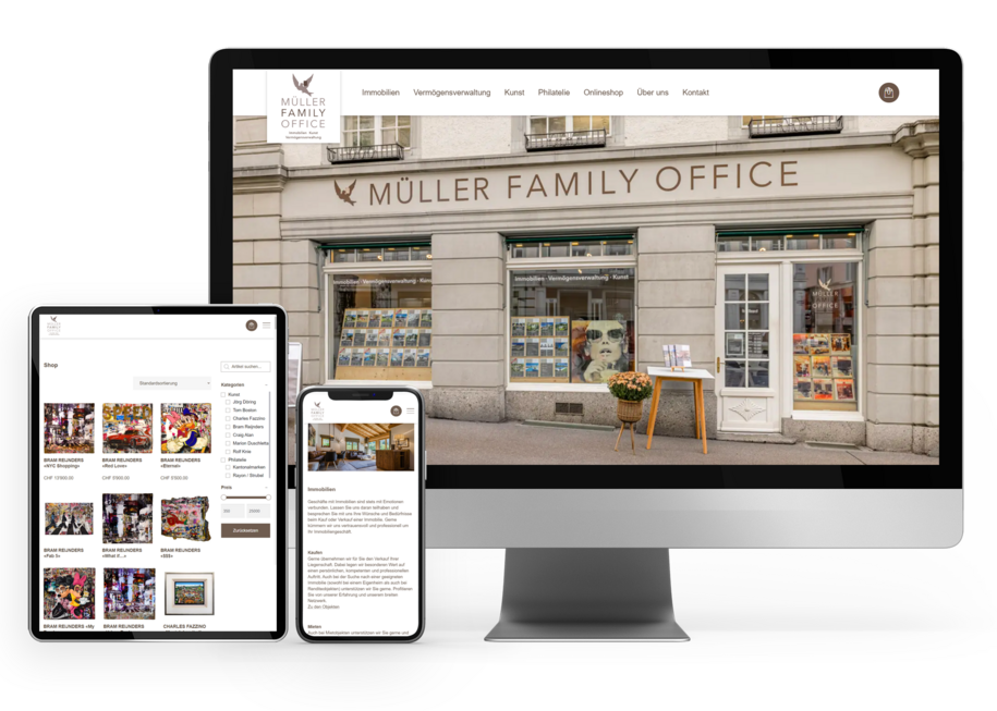 WordPress Website mit WooCommerce Online Shop für Müller Family Office AG