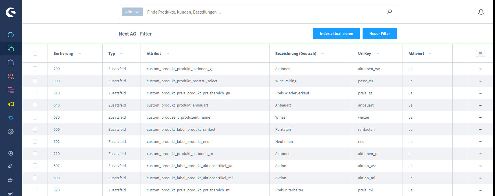 Next AG - Filter-Konfiguration