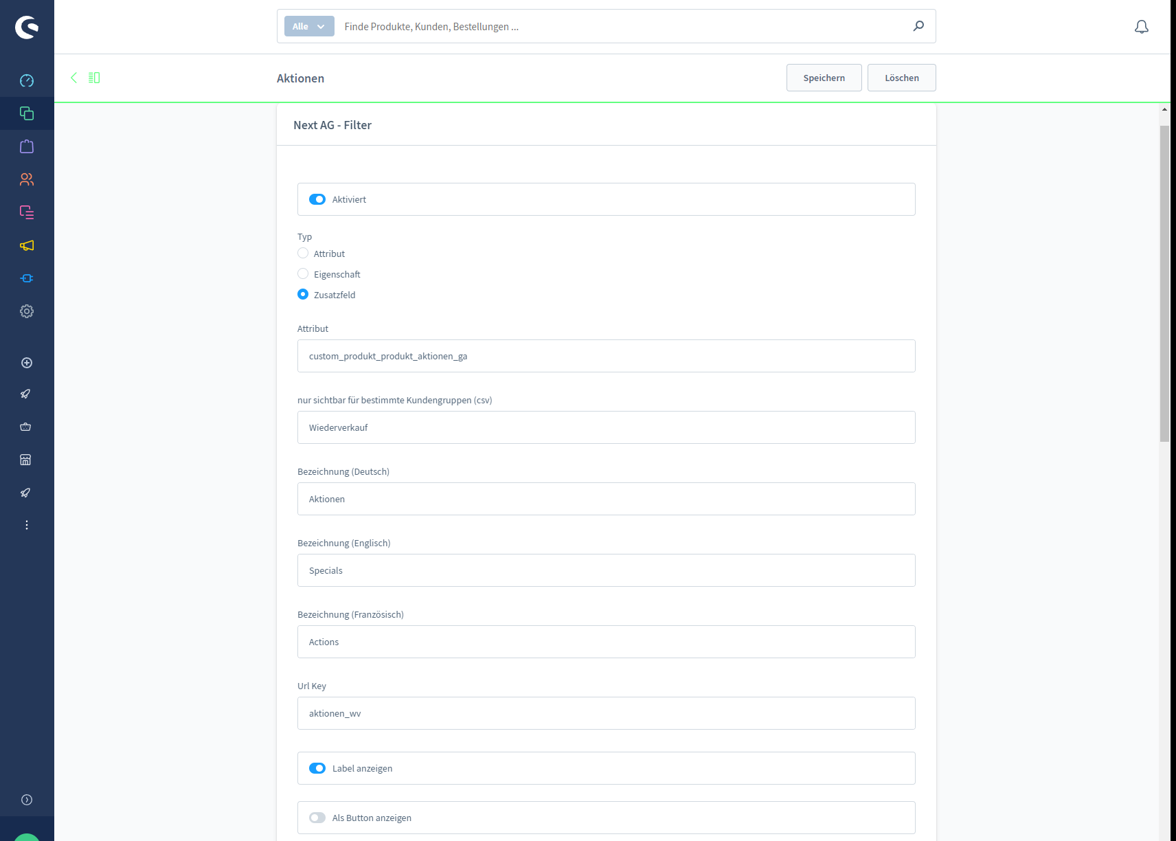 Next AG - Filter-Konfiguration